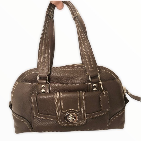 COACH brown leather turnlock tote satchel - Picture 1 of 8